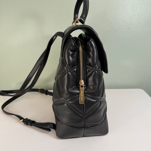 Michael Kors Backpack Handbag Black Serena MD Quilted Leather Flap Top Handle - Picture 8 of 12